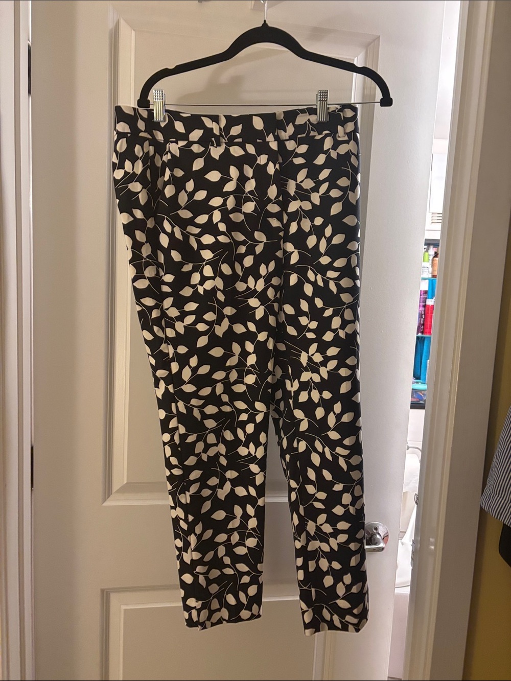 Talbots Black Chinos with White Leaf Print